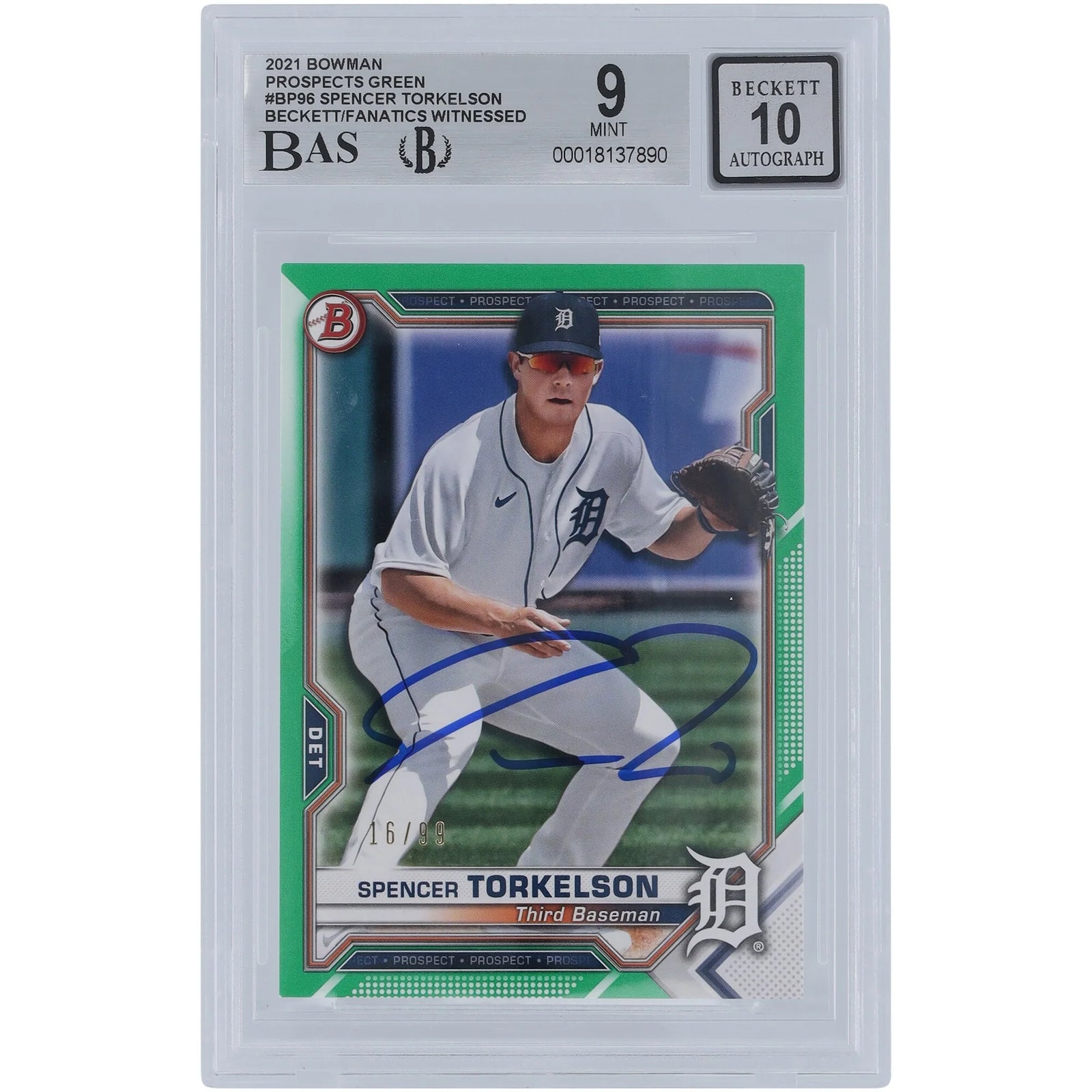 Spencer Torkelson Signed 2021 Bowman Prospects Green Card | #BP-96 /99