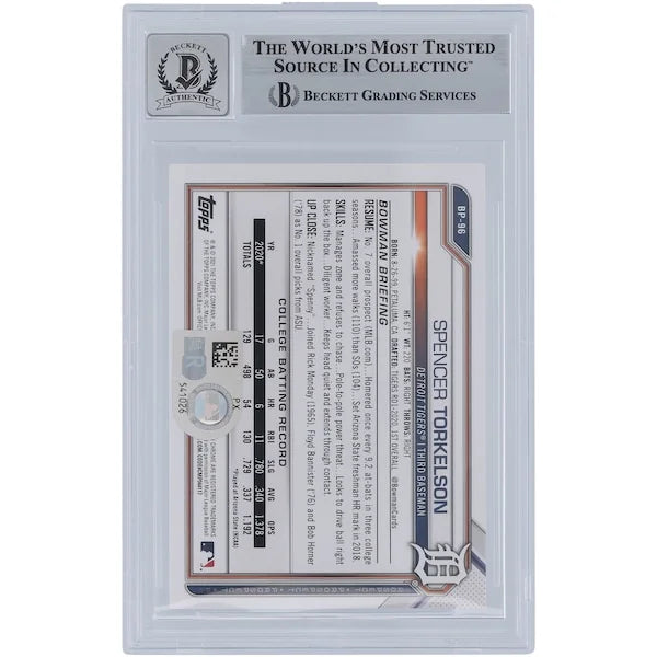 Spencer Torkelson Signed 2021 Bowman Prospects Purple #BP-96 | Graded 10