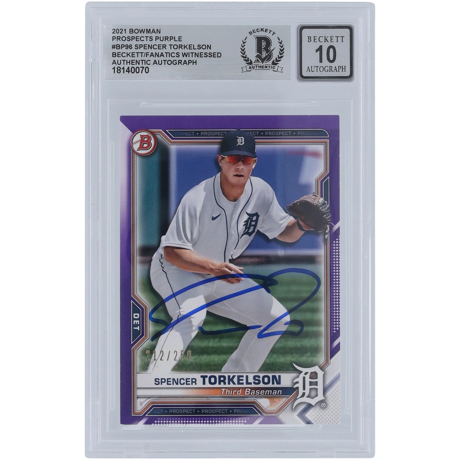 Spencer Torkelson Signed 2021 Bowman Prospects Purple #BP-96 | Graded 10