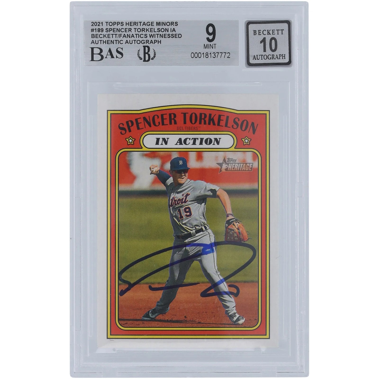 Spencer Torkelson Signed 2021 Topps Heritage #189 Card | Beckett Authenticated 9