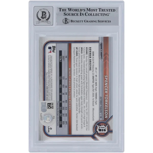 Spencer Torkelson Signed 2022 Bowman Chrome #53 Rookie Card | Graded 10