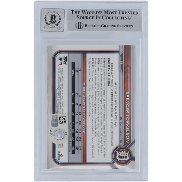 Spencer Torkelson Signed 2022 Bowman Chrome #53 Rookie Card | Graded 9
