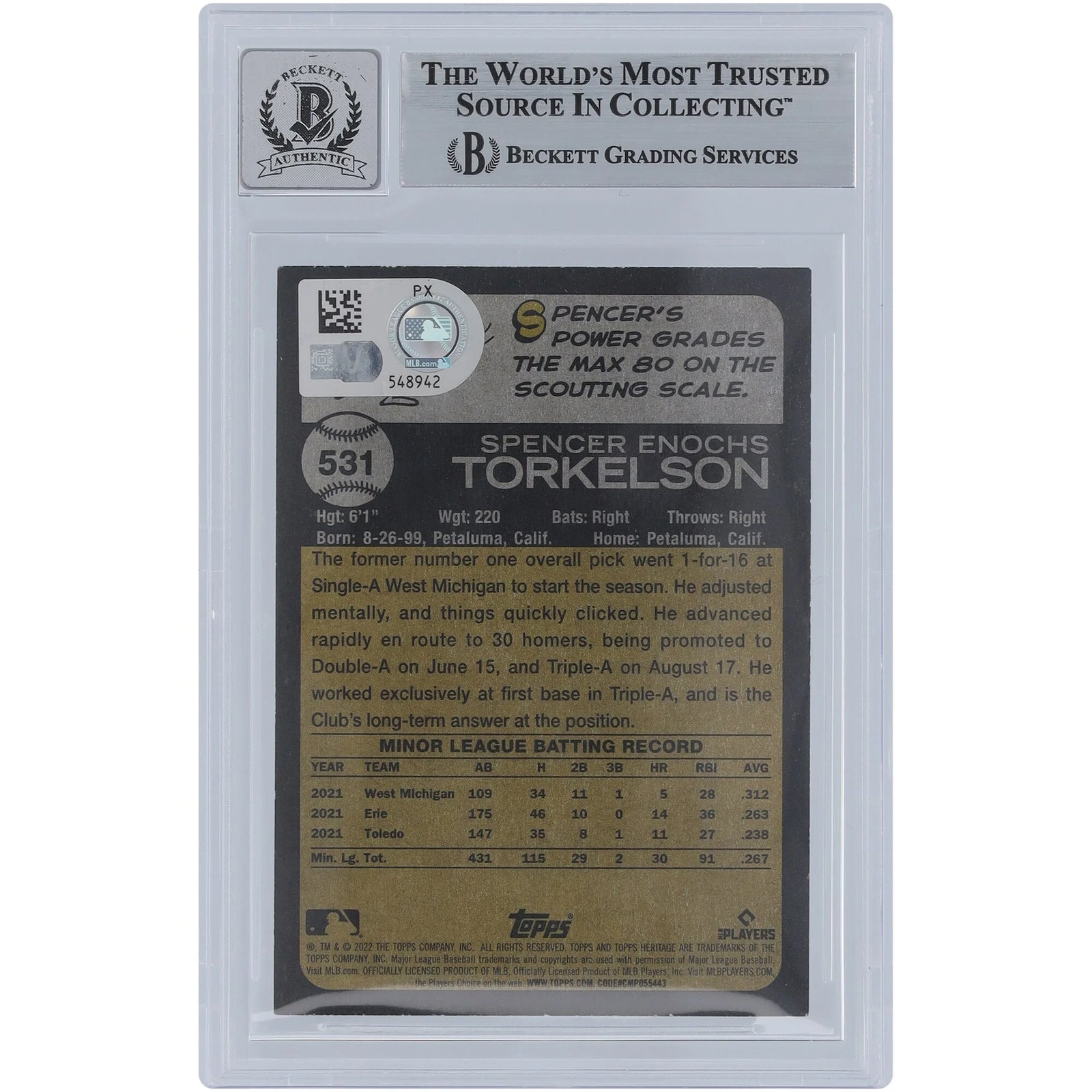 Spencer Torkelson Signed 2022 Topps Heritage #531 Rookie Card | Beckett Authenticated