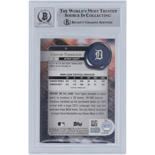 Spencer Torkelson Signed 2022 Topps Gold Label Class 2 #75 Rookie Card | Beckett 10