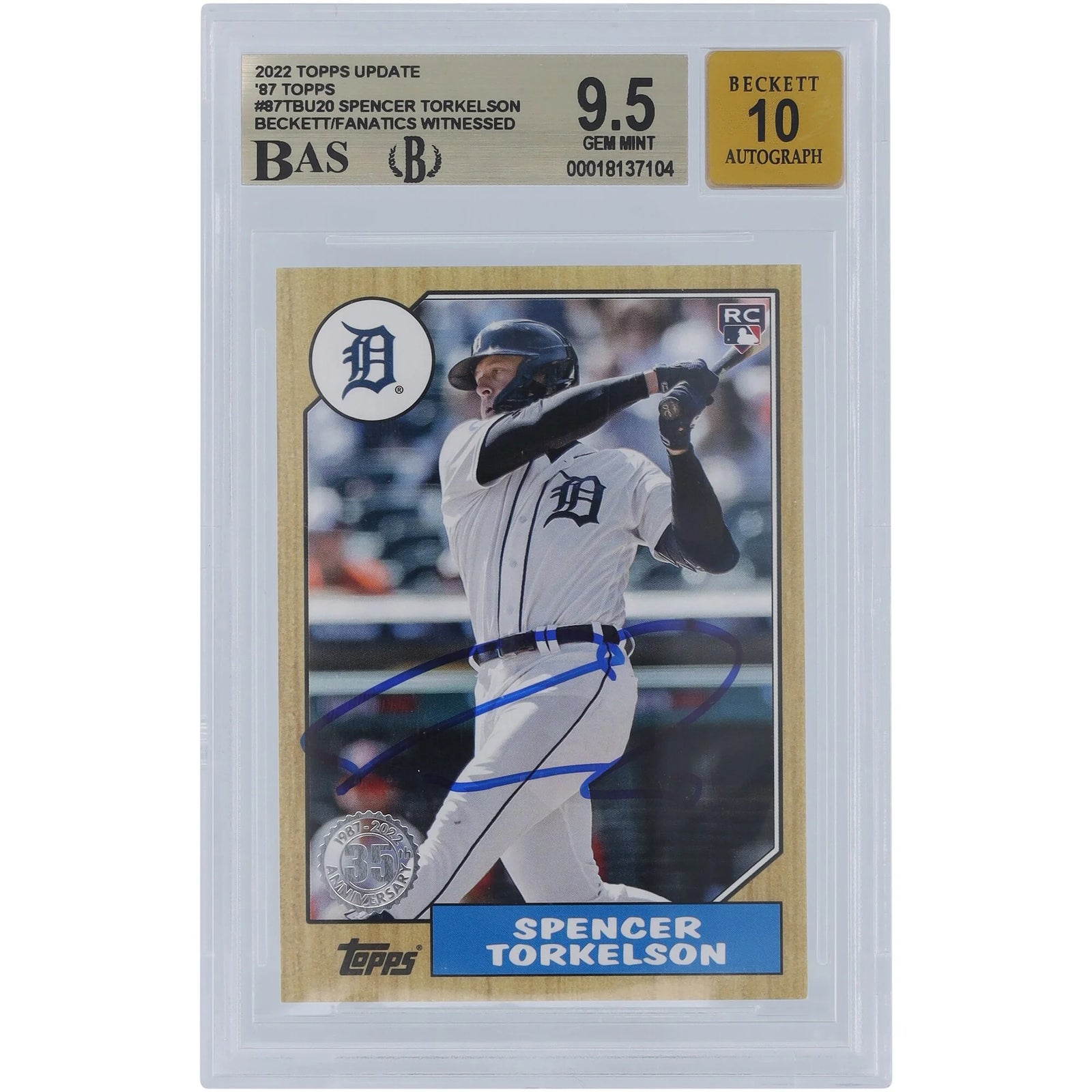 Spencer Torkelson Signed 2022 Topps Update '87 Rookie Card | Beckett 9.5