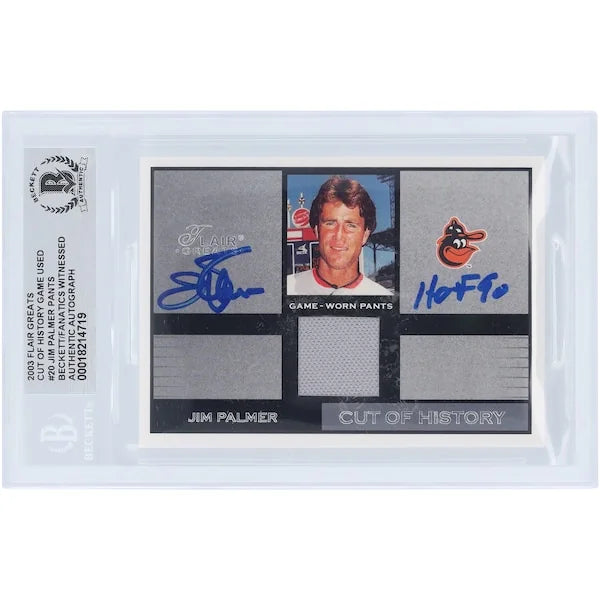 Jim Palmer Signed 2003 Flair Greats Cut of History Card | HOF 90 Inscription