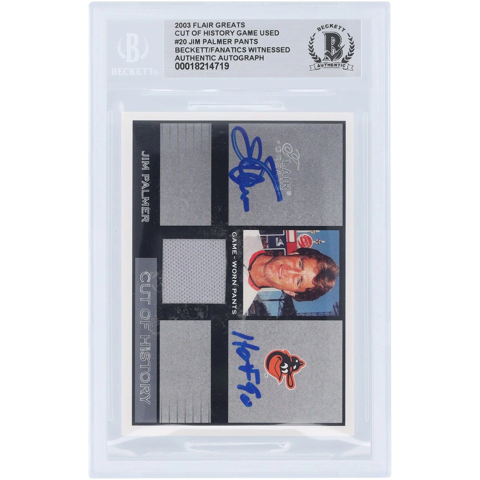 Jim Palmer Signed 2003 Flair Greats Cut of History Card | HOF 90 Inscription