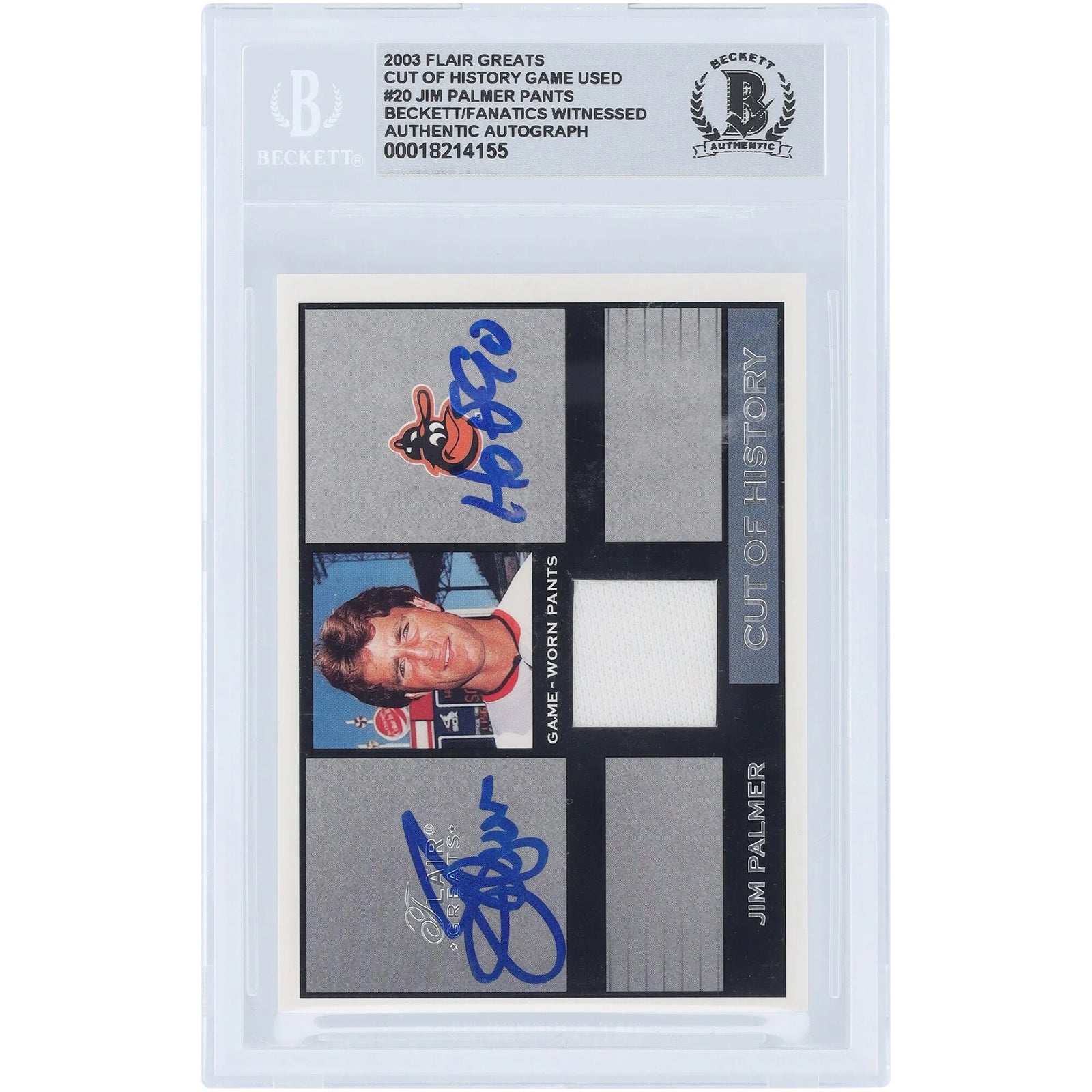 Jim Palmer Signed 2003 Flair Greats Card | Beckett 10 HOF 90