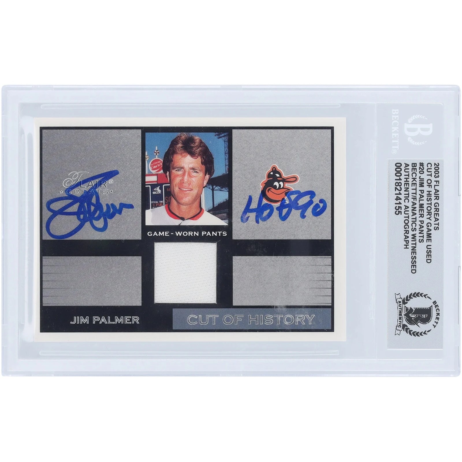 Jim Palmer Signed 2003 Flair Greats Card | Beckett 10 HOF 90