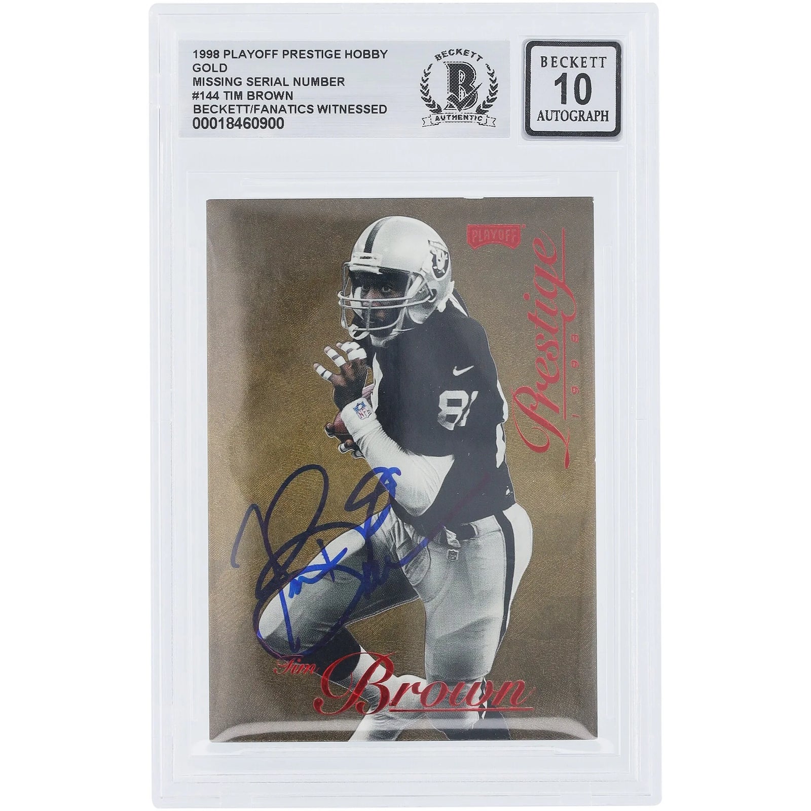 Tim Brown Signed 1998 Playoff Prestige Gold Card #144 | Graded 10