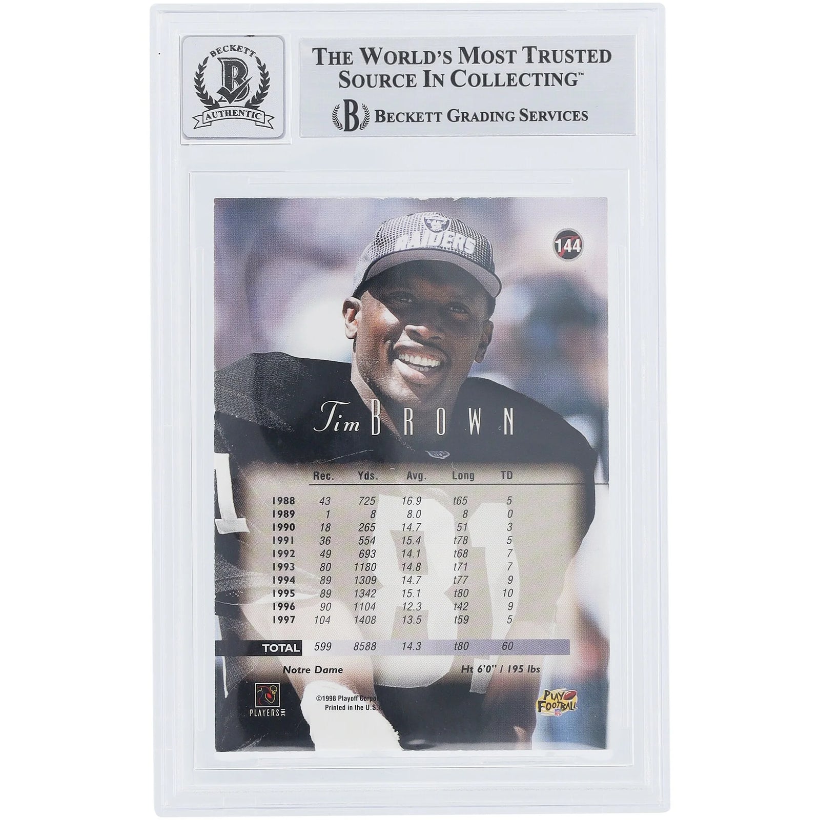 Tim Brown Signed 1998 Playoff Prestige Gold Card #144 | Graded 10