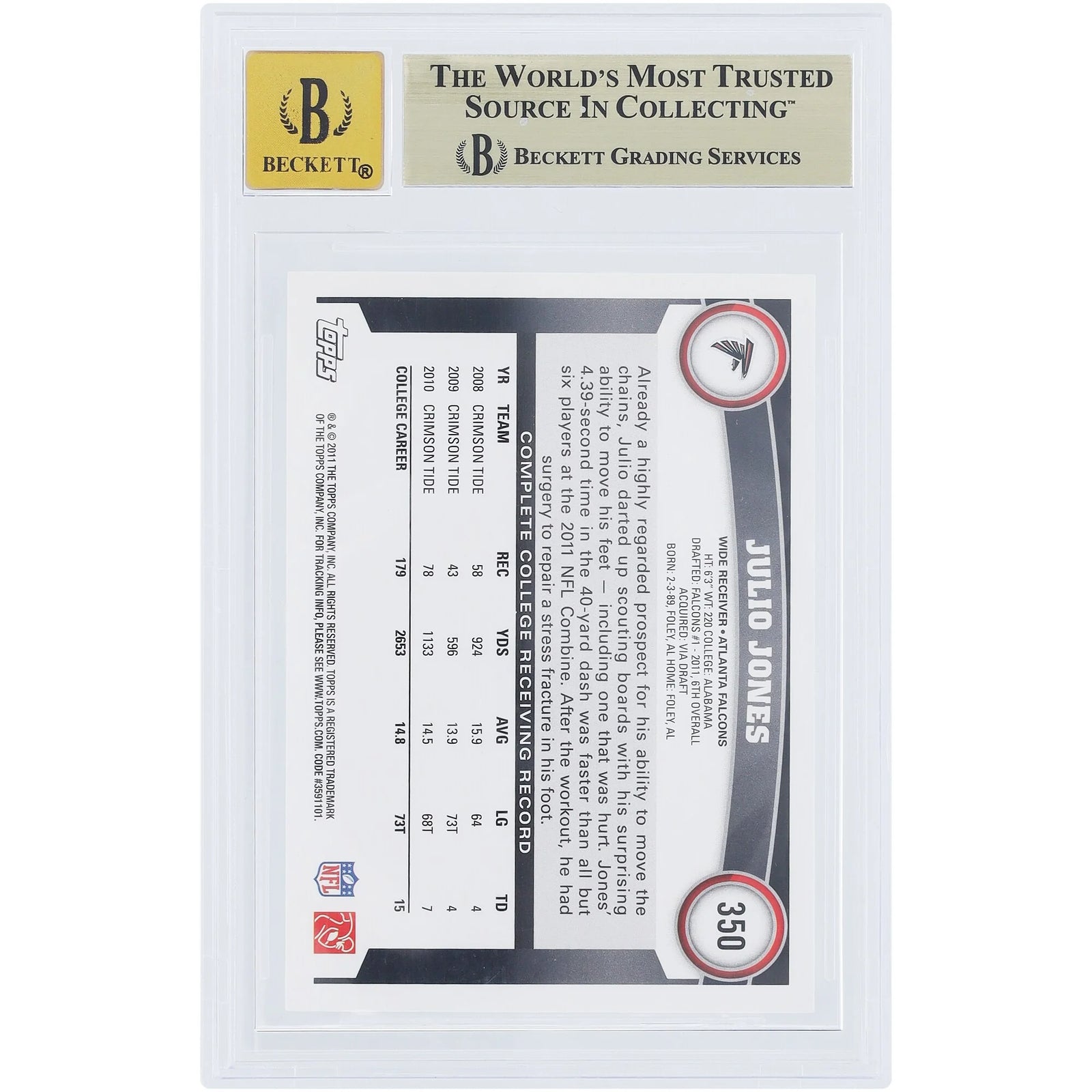 Julio Jones Signed 2011 Topps #350A Rookie Card | BGS 9.5