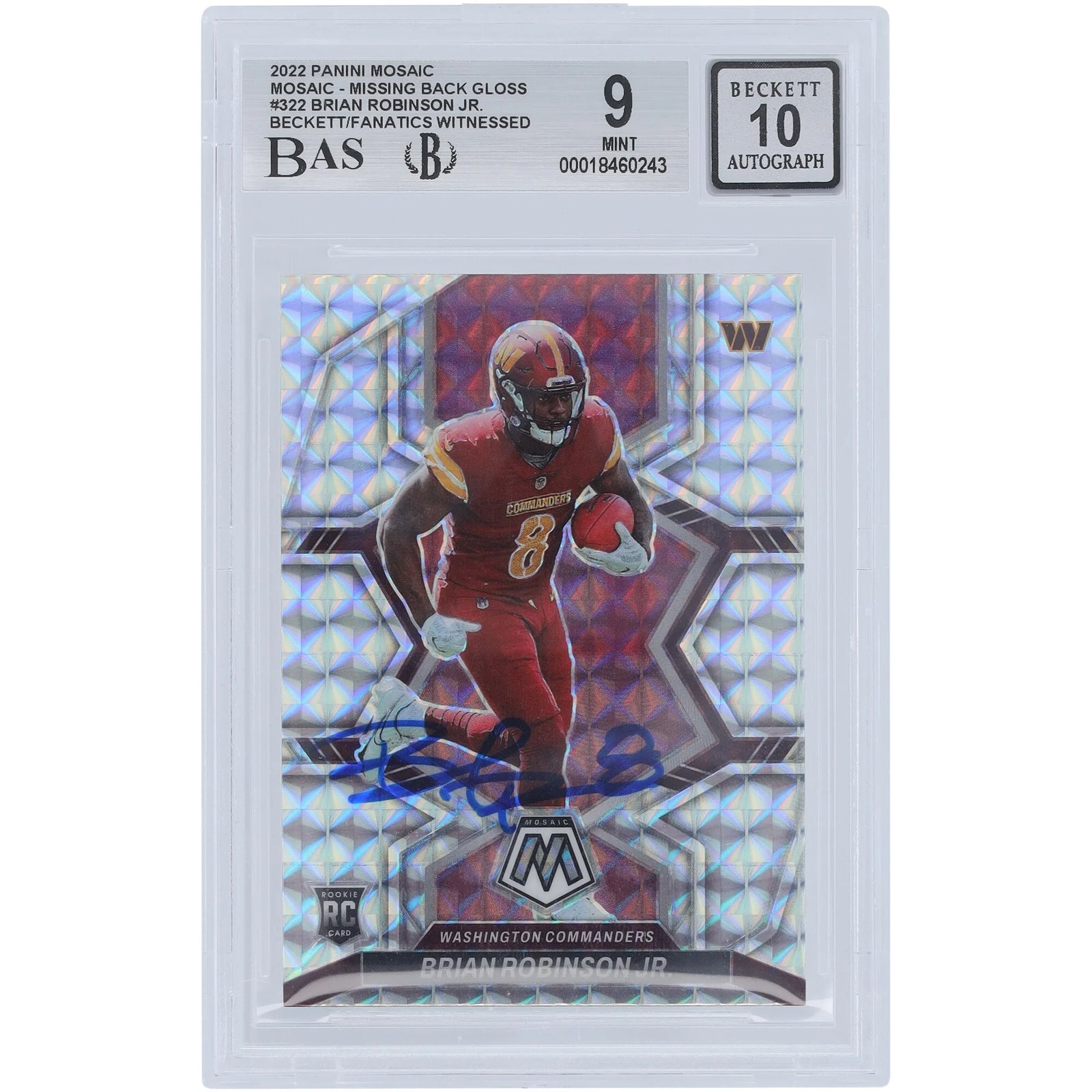 Brian Robinson Jr Signed 2022 Panini Mosaic #322 Rookie Card | Beckett Graded 9