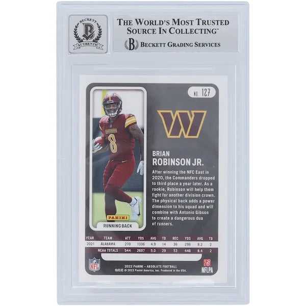 Brian Robinson Jr Signed 2022 Panini Absolute #127 Rookie Card | Graded 9