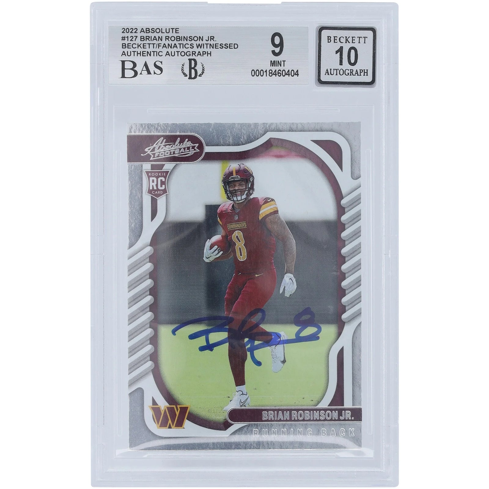 Brian Robinson Jr Signed 2022 Panini Absolute #127 Rookie Card | Graded 9