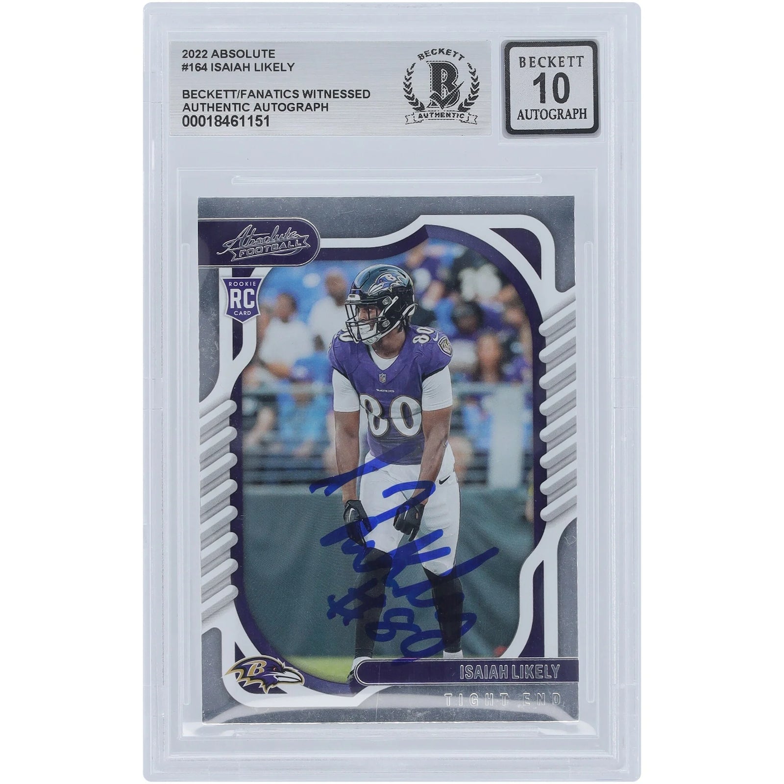 Isaiah Likely Signed 2022 Panini Absolute #164 Rookie Card | Graded 10