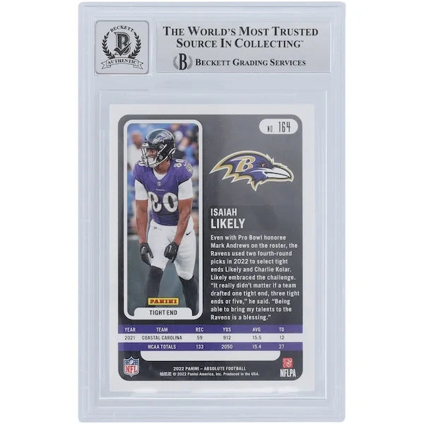 Isaiah Likely Signed 2022 Panini Absolute #164 Rookie Card | Graded 9