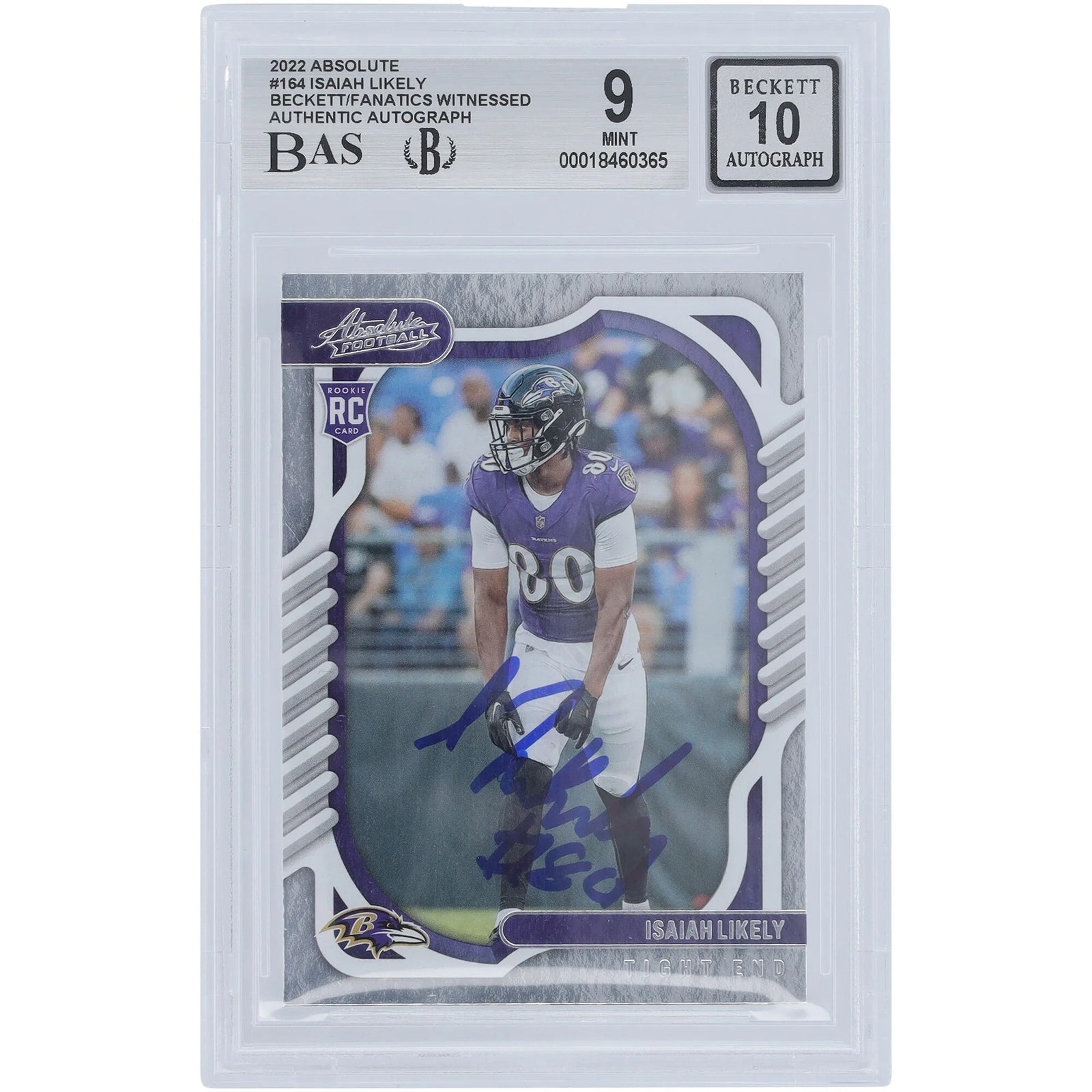 Isaiah Likely Signed 2022 Panini Absolute #164 Rookie Card | Graded 9