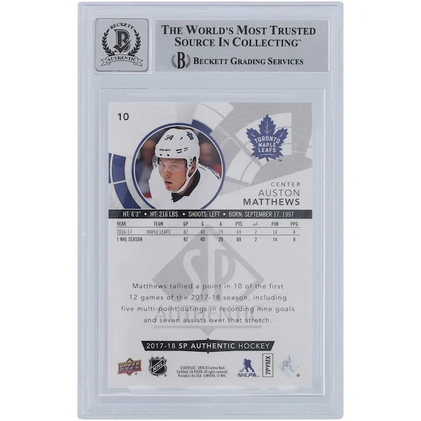 Auston Matthews Signed 2017-18 Upper Deck SP Authentic #10 Card | Beckett 9