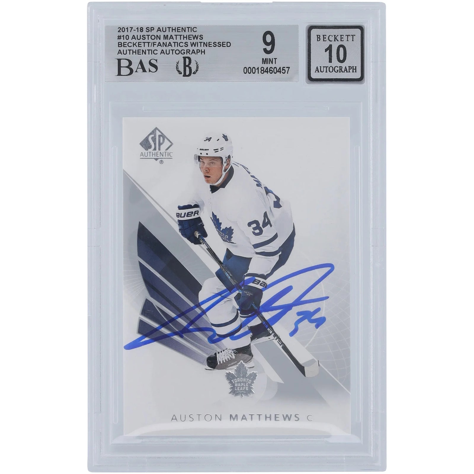 Auston Matthews Signed 2017-18 Upper Deck SP Authentic #10 Card | Beckett 9
