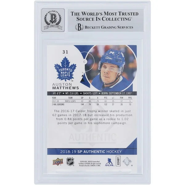 Auston Matthews Signed 2018-19 Upper Deck SP Authentic #31 | Graded 9/10