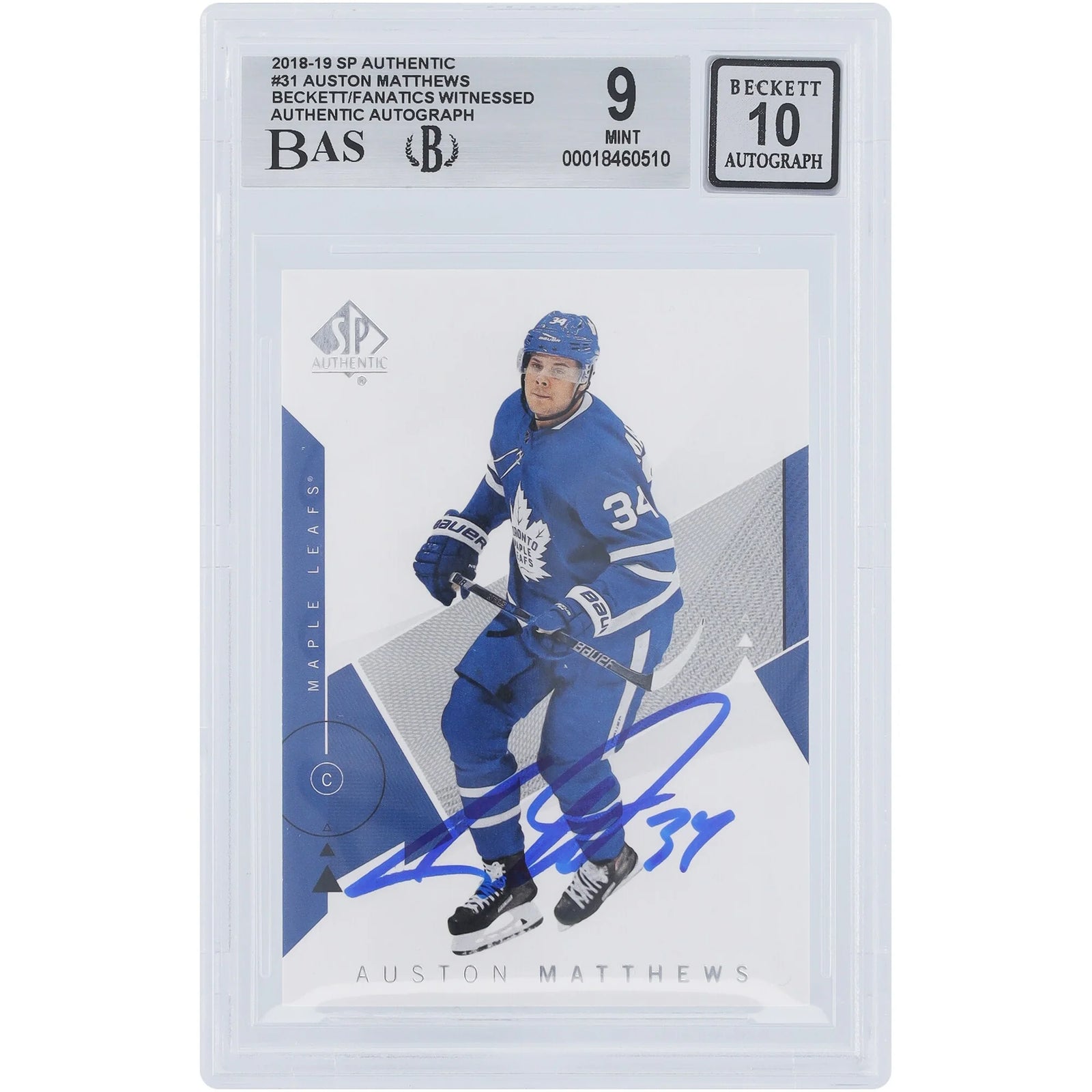 Auston Matthews Signed 2018-19 Upper Deck SP Authentic #31 | Graded 9/10