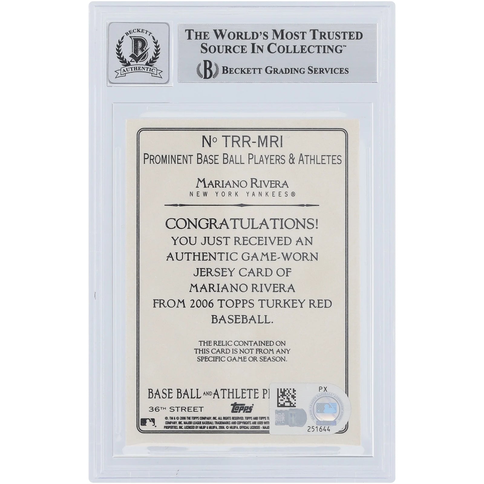Mariano Rivera Signed 2006 Topps Turkey Red Jersey Relic Card | Beckett Authenticated
