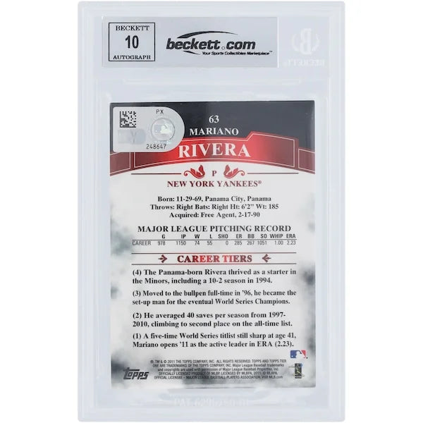 Mariano Rivera Signed 2011 Topps Tier One #63 Card | Graded 10