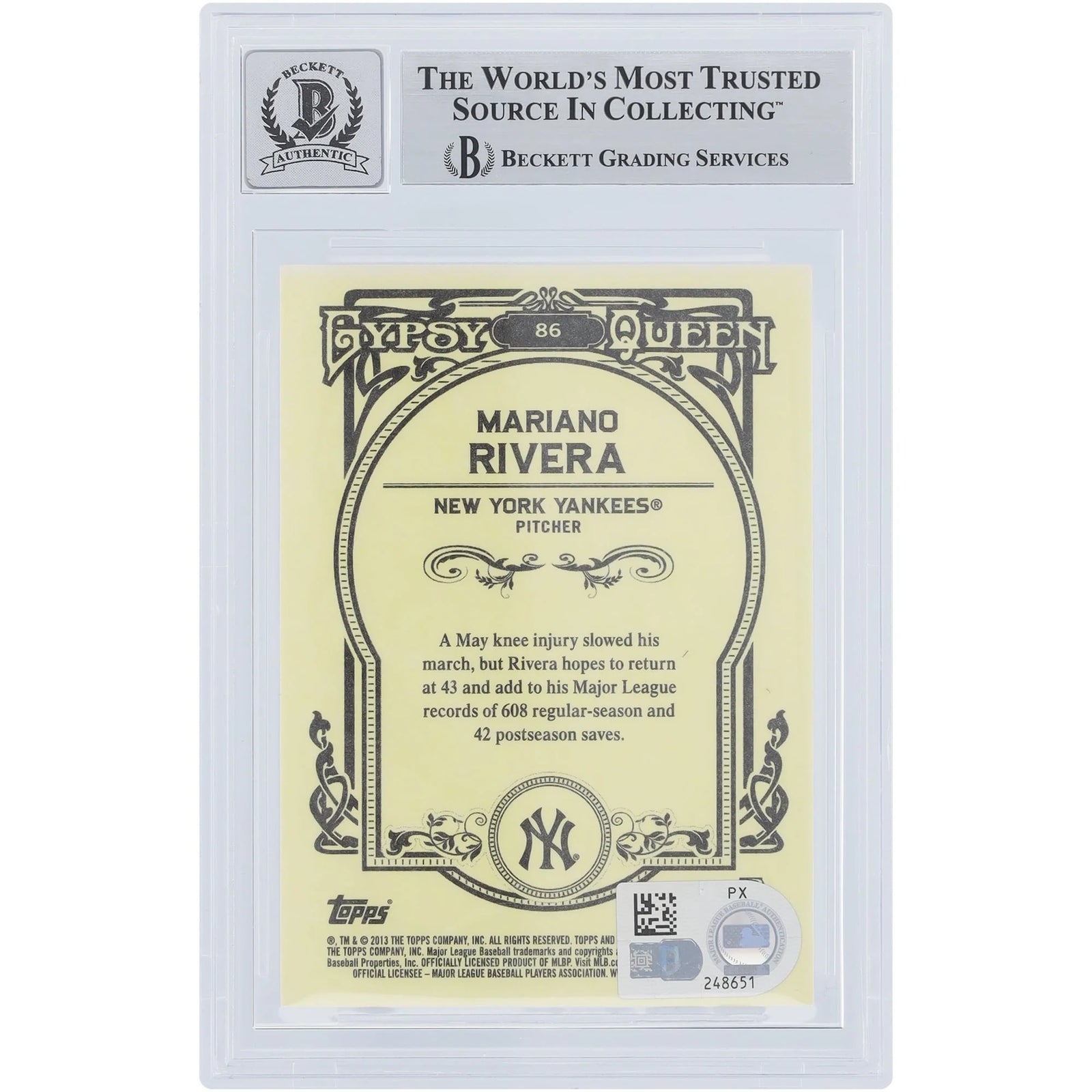 Mariano Rivera Signed 2013 Topps GQ Blue Frame #86 Card | Graded 10