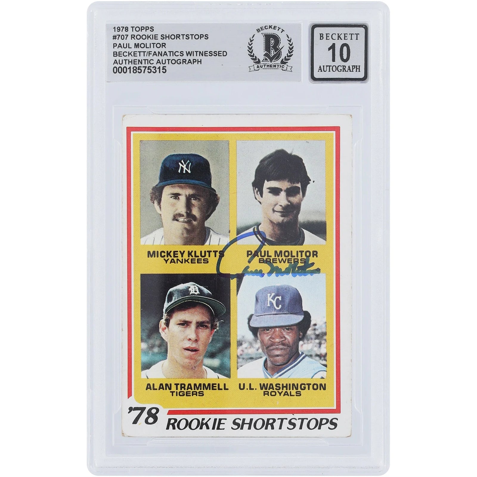 Paul Molitor Signed 1978 Topps Rookie Shortstops #707 | Graded 10