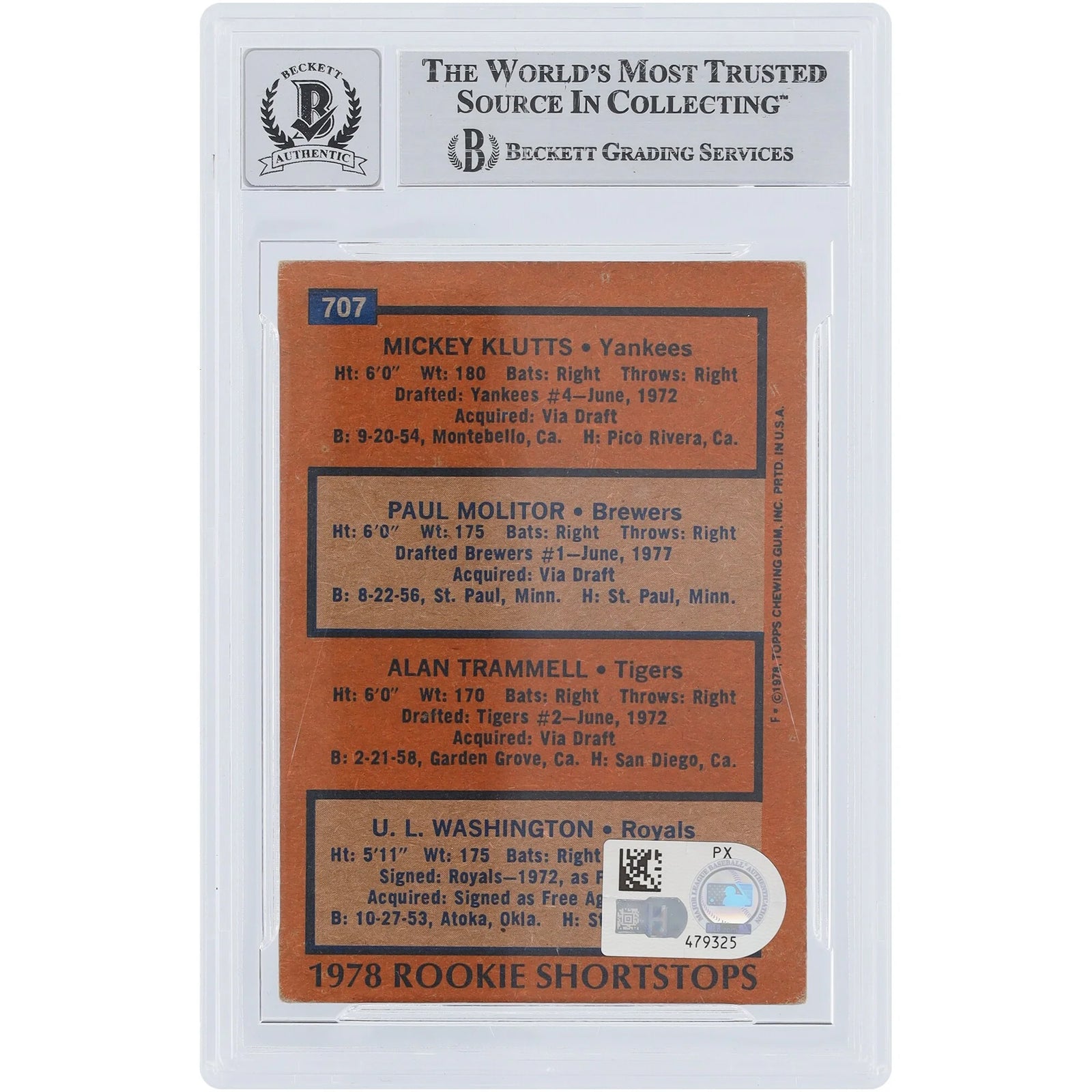 Paul Molitor Signed 1978 Topps Rookie Shortstops #707 | Graded 10