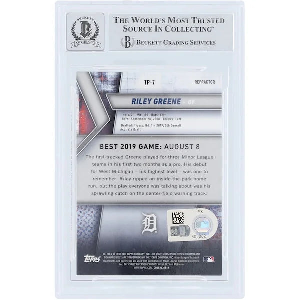 Riley Greene Signed 2019 Topps Bowman's Best Top Prospects Refractor #TP-7 | Graded 10