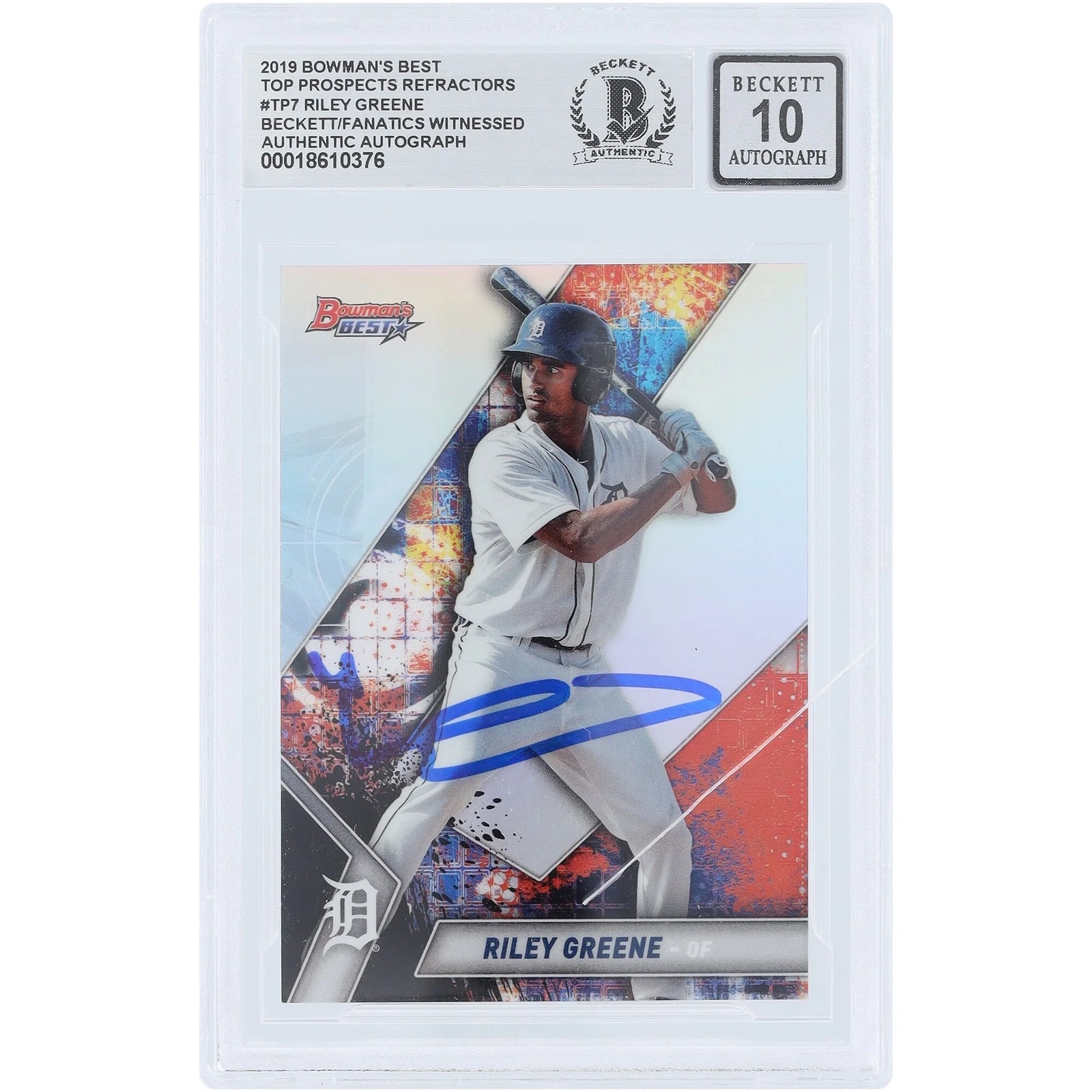 Riley Greene Signed 2019 Topps Bowman's Best Top Prospects Refractor #TP-7 | Graded 10