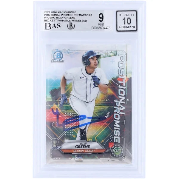 Riley Greene Signed 2021 Topps Bowman Chrome Positional Promise Card | Graded 9