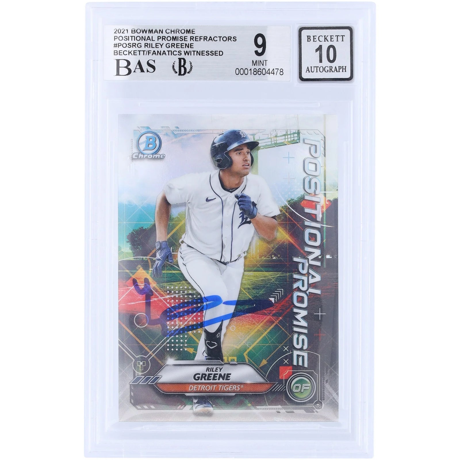 Riley Greene Signed 2021 Topps Bowman Chrome Positional Promise Card | Graded 9