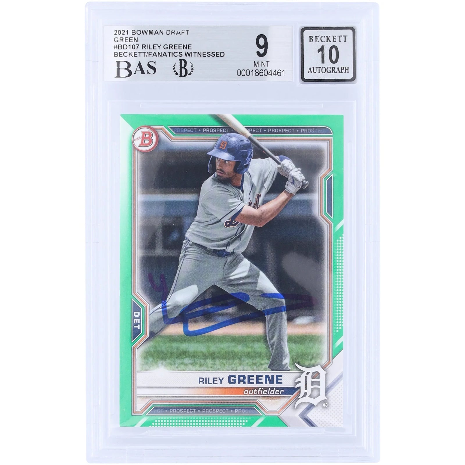 Riley Greene Signed 2021 Topps Bowman Draft Green #BD-107 | Graded 9