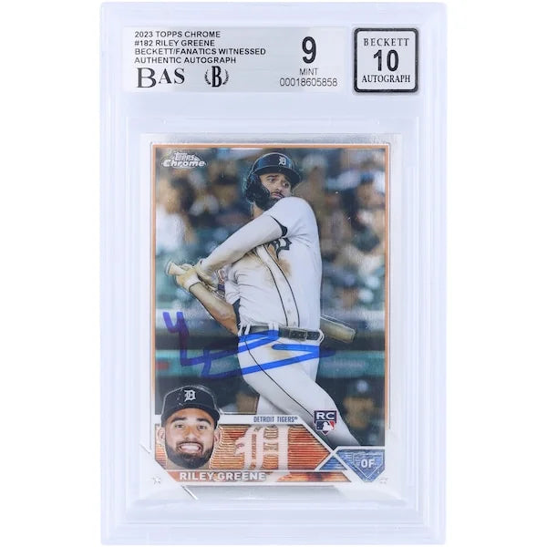 Riley Greene Signed 2023 Topps Chrome #182 Rookie Card | Beckett Authenticated 9
