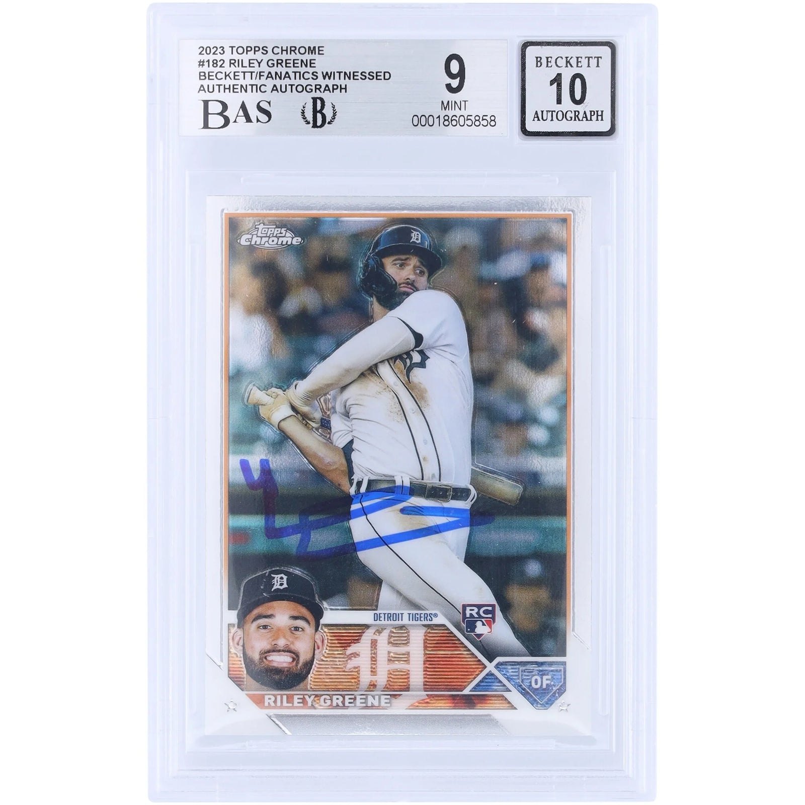 Riley Greene Signed 2023 Topps Chrome #182 Rookie Card | Beckett Authenticated 9
