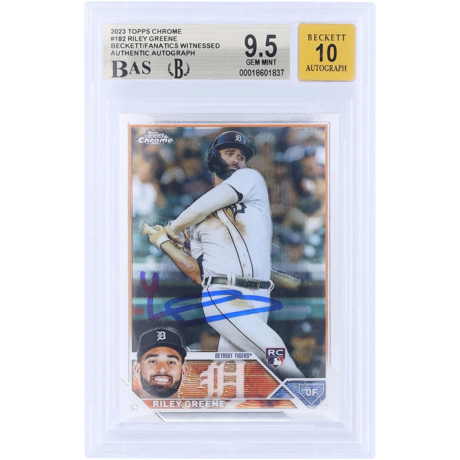 Riley Greene Signed 2023 Topps Chrome #182 Rookie Card | Graded 9.5