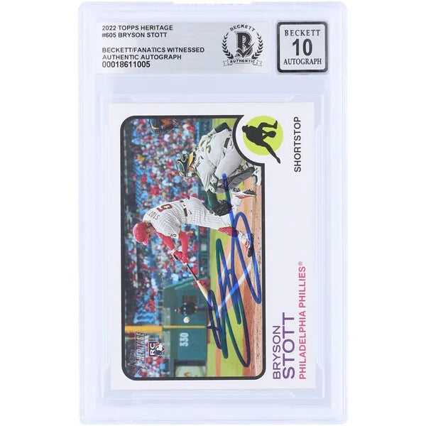 Bryson Stott Signed 2022 Topps Heritage #605 Rookie Card | Graded 10