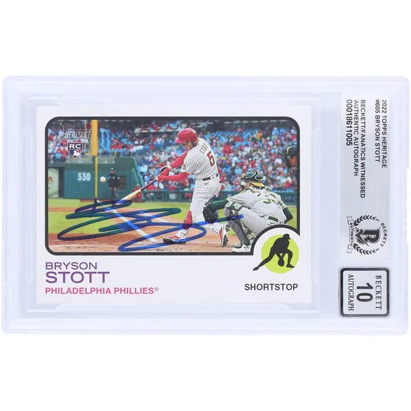 Bryson Stott Signed 2022 Topps Heritage #605 Rookie Card | Graded 10