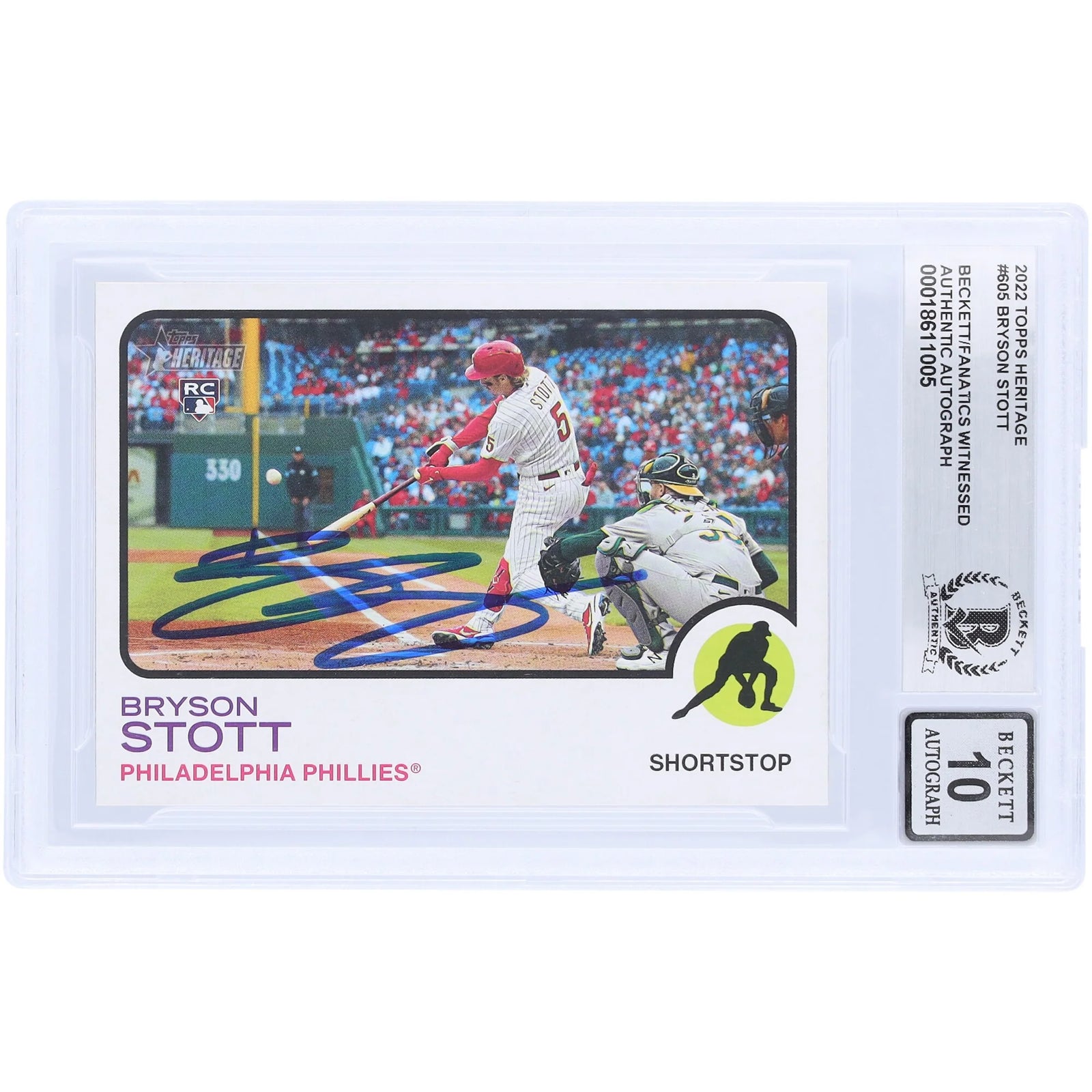 Bryson Stott Signed 2022 Topps Heritage #605 Rookie Card | Graded 10