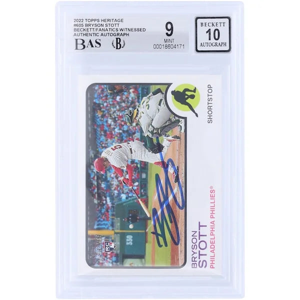 Bryson Stott Signed 2022 Topps Heritage #605 Rookie Card | Beckett 9