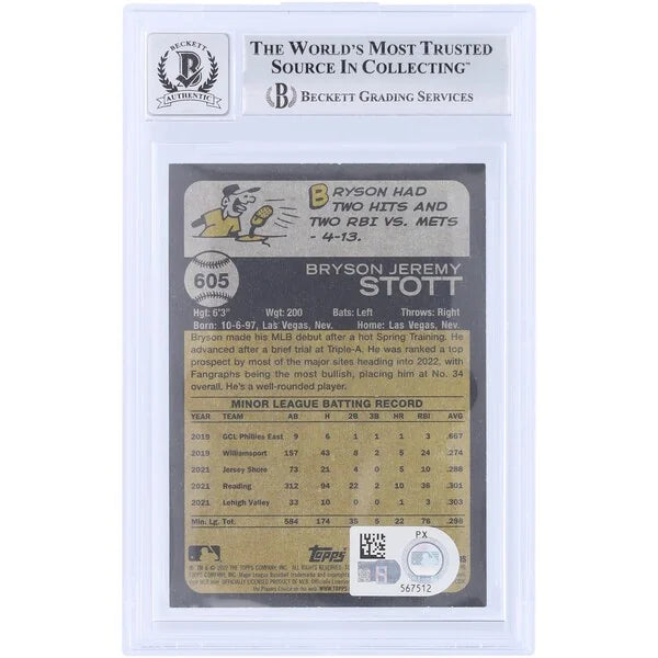 Bryson Stott Signed 2022 Topps Heritage #605 Rookie Card | Beckett 9