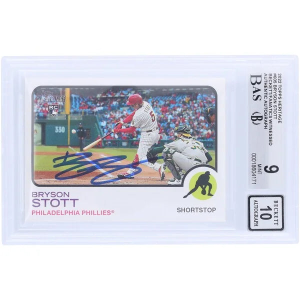 Bryson Stott Signed 2022 Topps Heritage #605 Rookie Card | Beckett 9