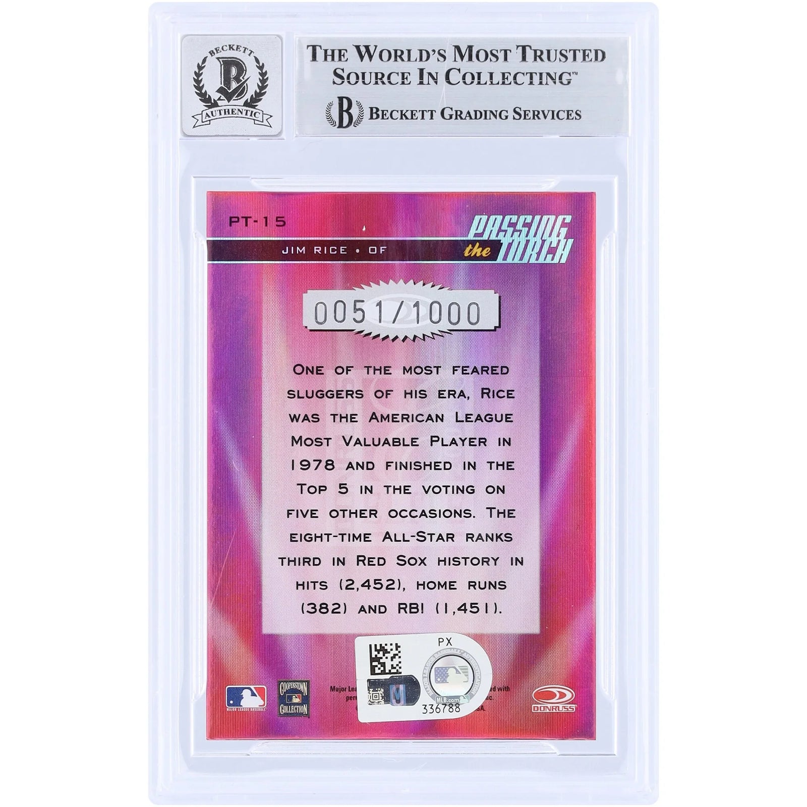 Jim Rice Signed 2004 Donruss Elite Passing the Torch Card | Graded 10