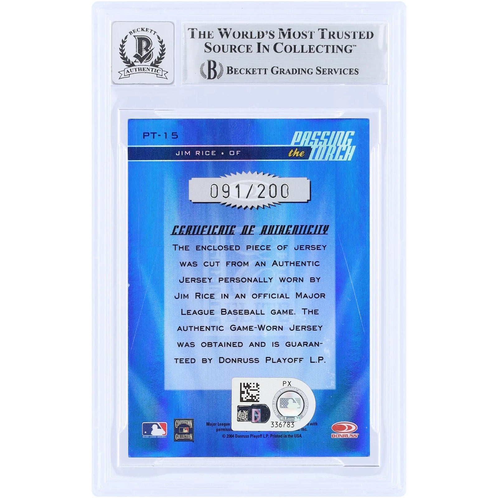 Jim Rice Signed 2004 Donruss Elite Passing the Torch Card | Graded 10