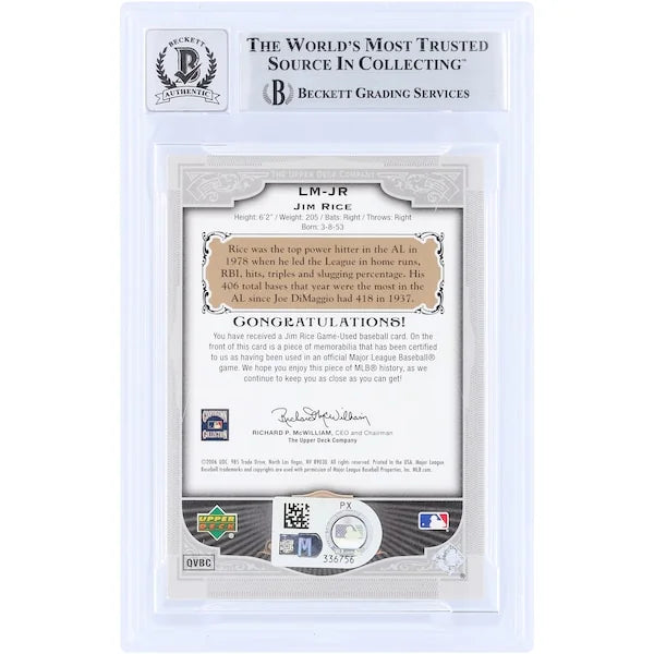Jim Rice Signed 2006 Upper Deck SP Legendary Cuts Card | Graded 10