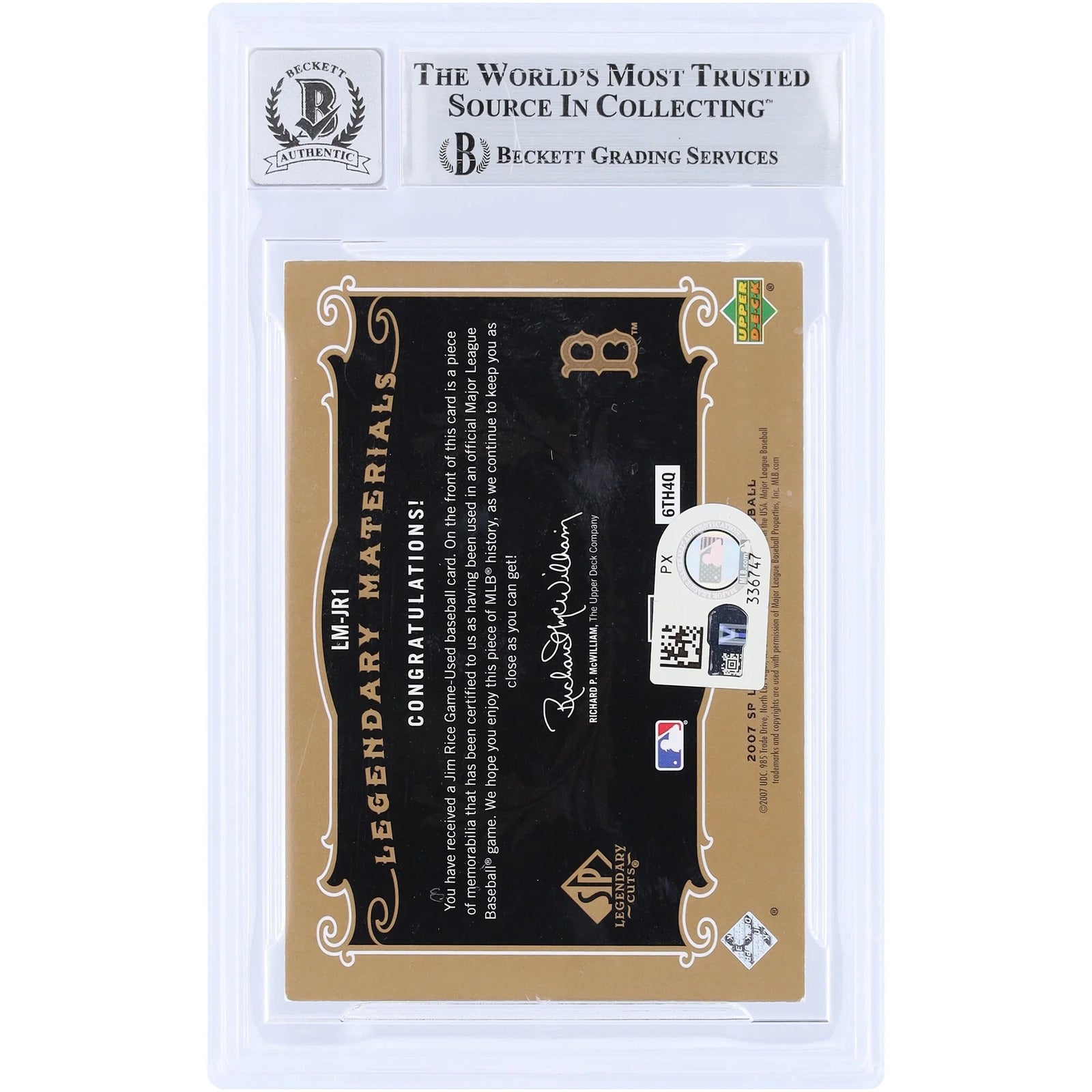 Jim Rice Signed 2007 Upper Deck SP Legendary Cuts Card | Graded 10