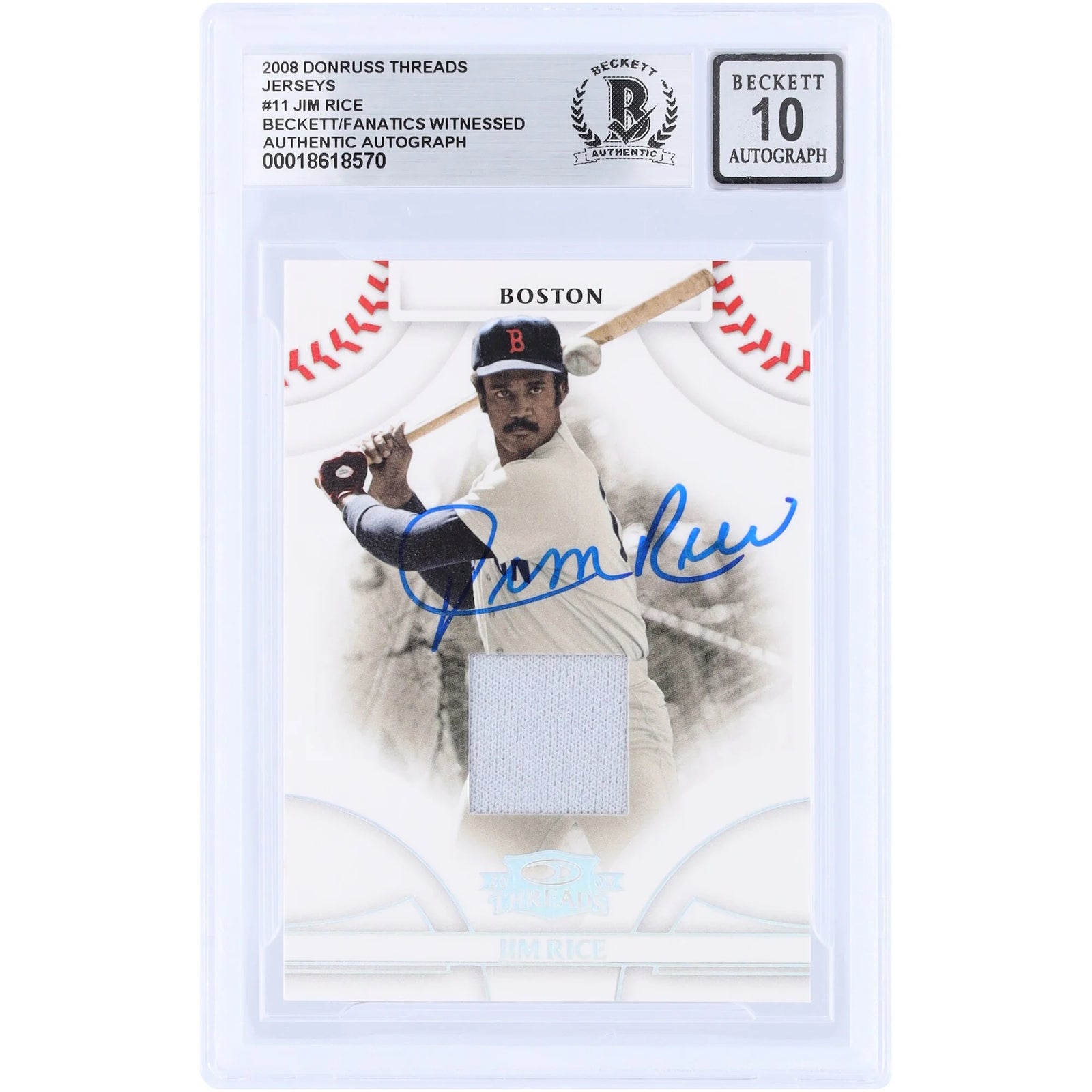 Jim Rice Signed 2008 Donruss Threads GU Relic Card #11 | Graded 10